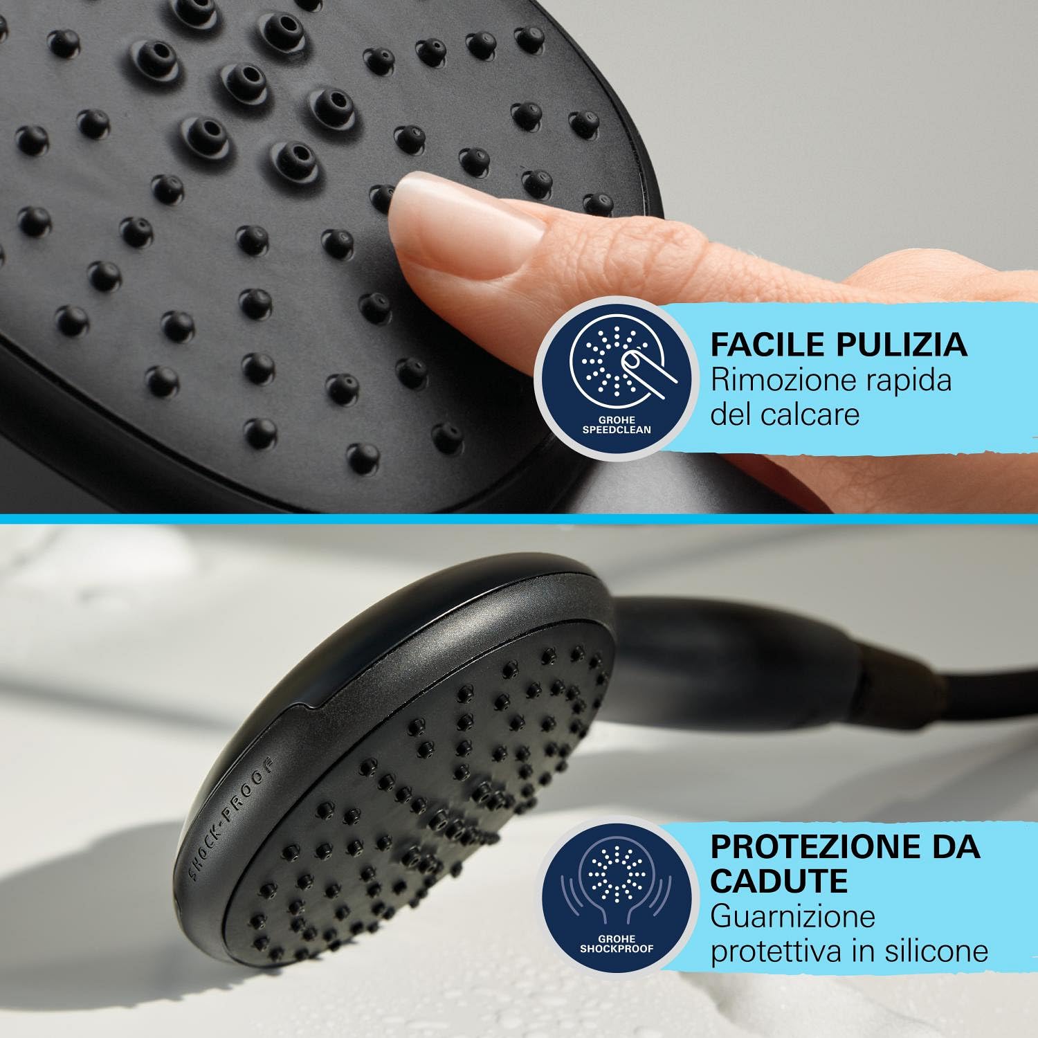 GROHE Vitalio Start 250 – Sistema doccia con termostatico (soffione doccia tondo da 25 cm 1 getto, doccetta tonda da 11 cm 2 getti, flessibile da 1,75 m, risparmio idrico), nero opaco, 266772431
