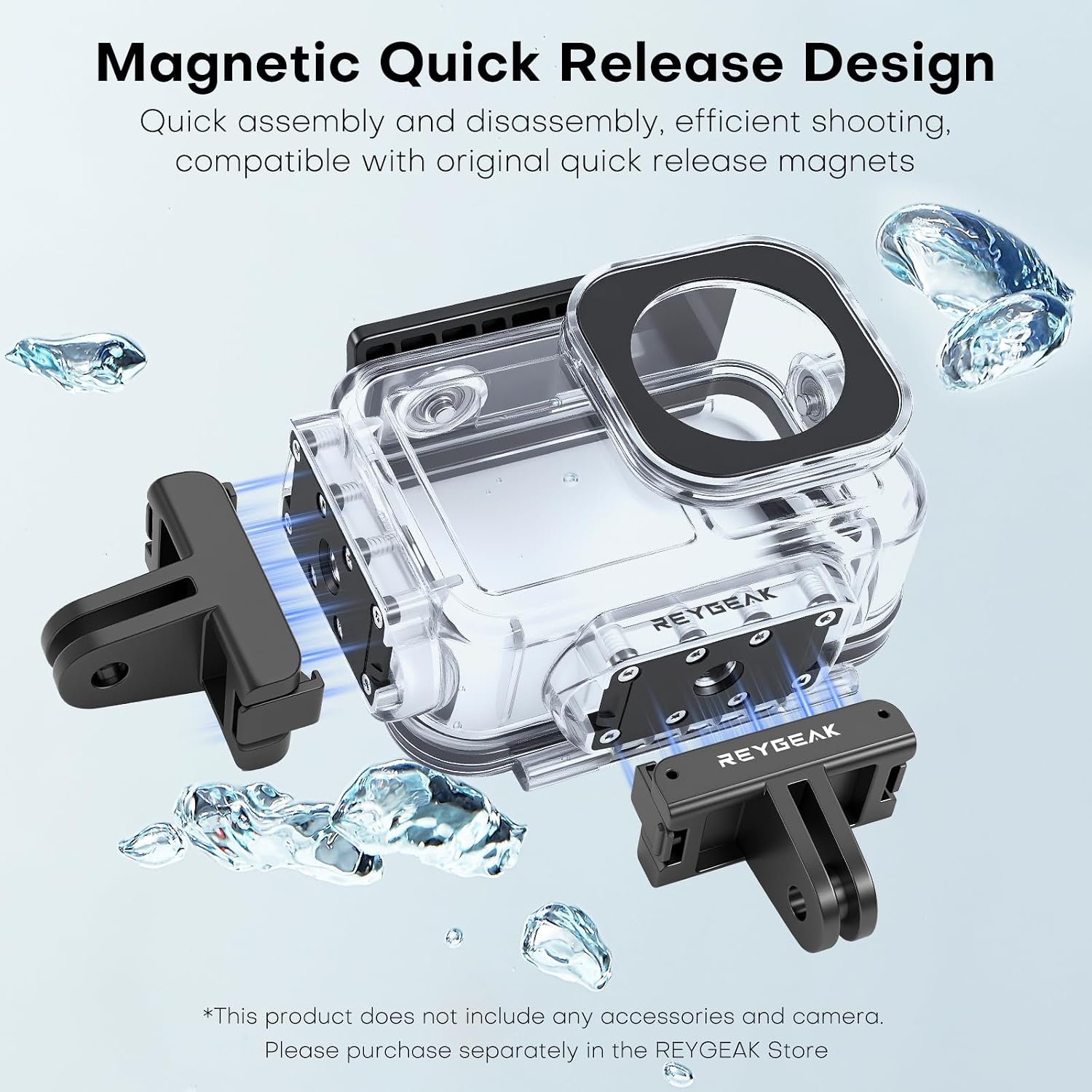 REYGEAK Waterproof Case for DJI Osmo Action 5Pro/4/3,164FT/50M Underwater Protective Housing Dive Kit,Diving Housing Cover Shell with Magnetic Quick Release Interface.
