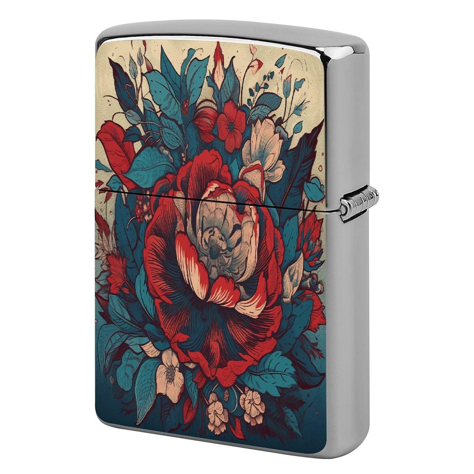Fodpand Style Flowers With Leaves Metal Lighter Case Cover Lighter Sleeve