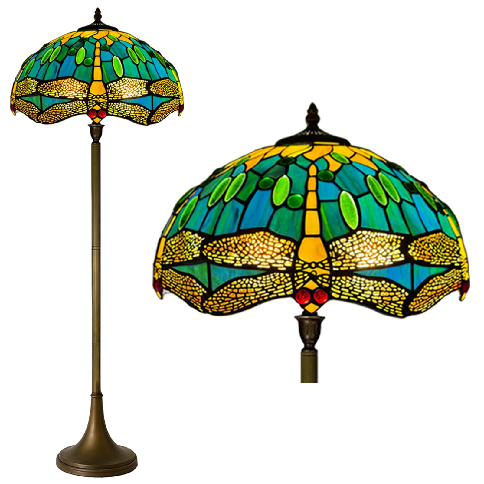 Auroh Tiffany Floor Lamps Stunning Quality Handcrafted 16 inch Stained Glass Lamp Shades Antique Design Floor Lamp for Living Room Bedroom Hallway Gallery (TFL-1615)