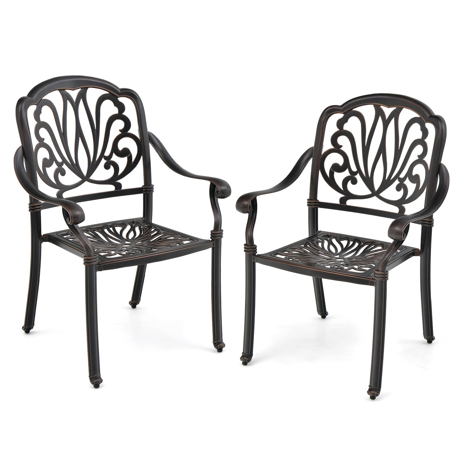 GOPLUS - Juego de 2 sillas de jardín al aire libre de aluminio, 66 x 62 x 93 cm, sillón de jardín de metal apilables con apoyabrazos, patines de pie ajustables, apto para terraza, patio, balcón y