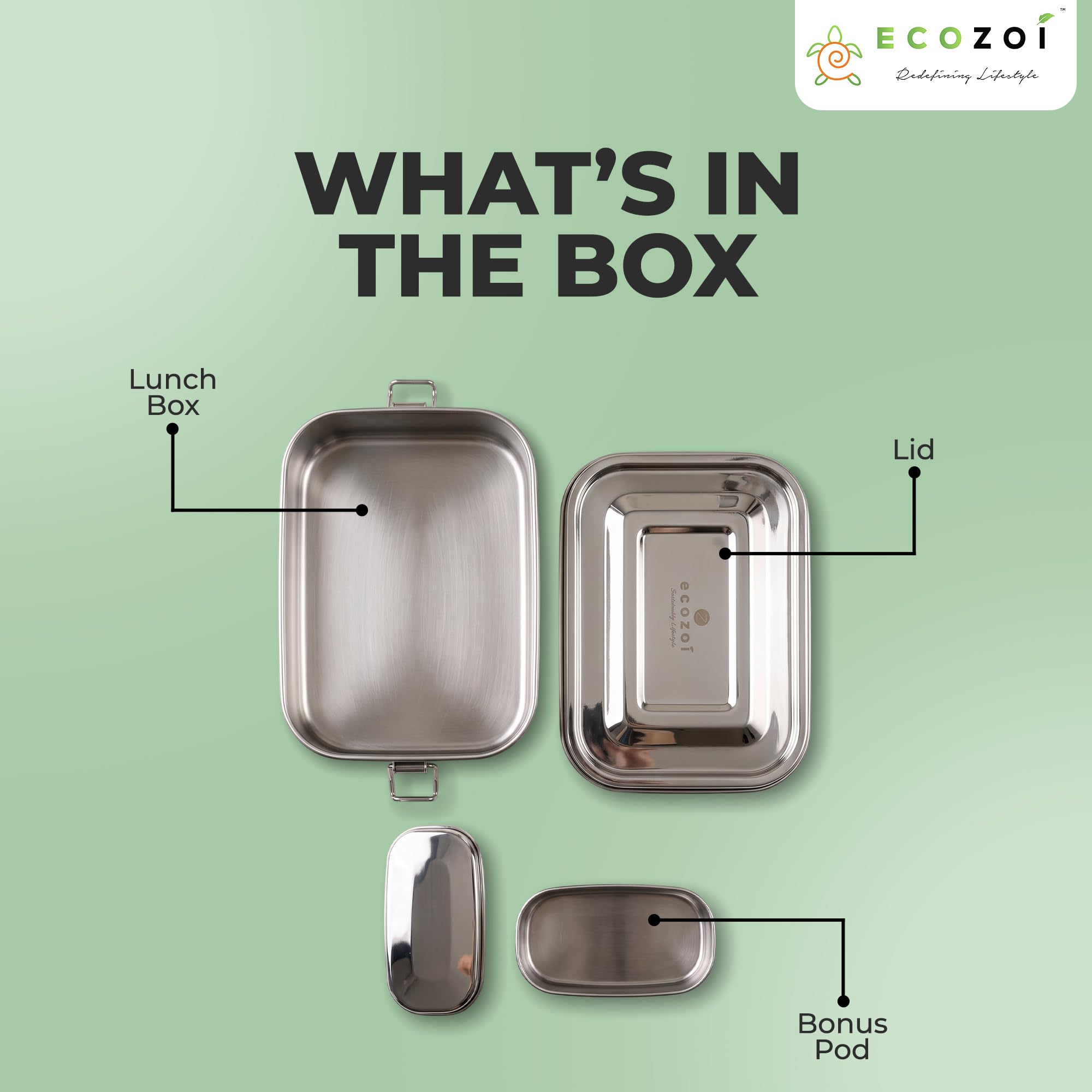 Ecozoi Stainless Steel Lunch Box - Leak Proof & BPA Free -11