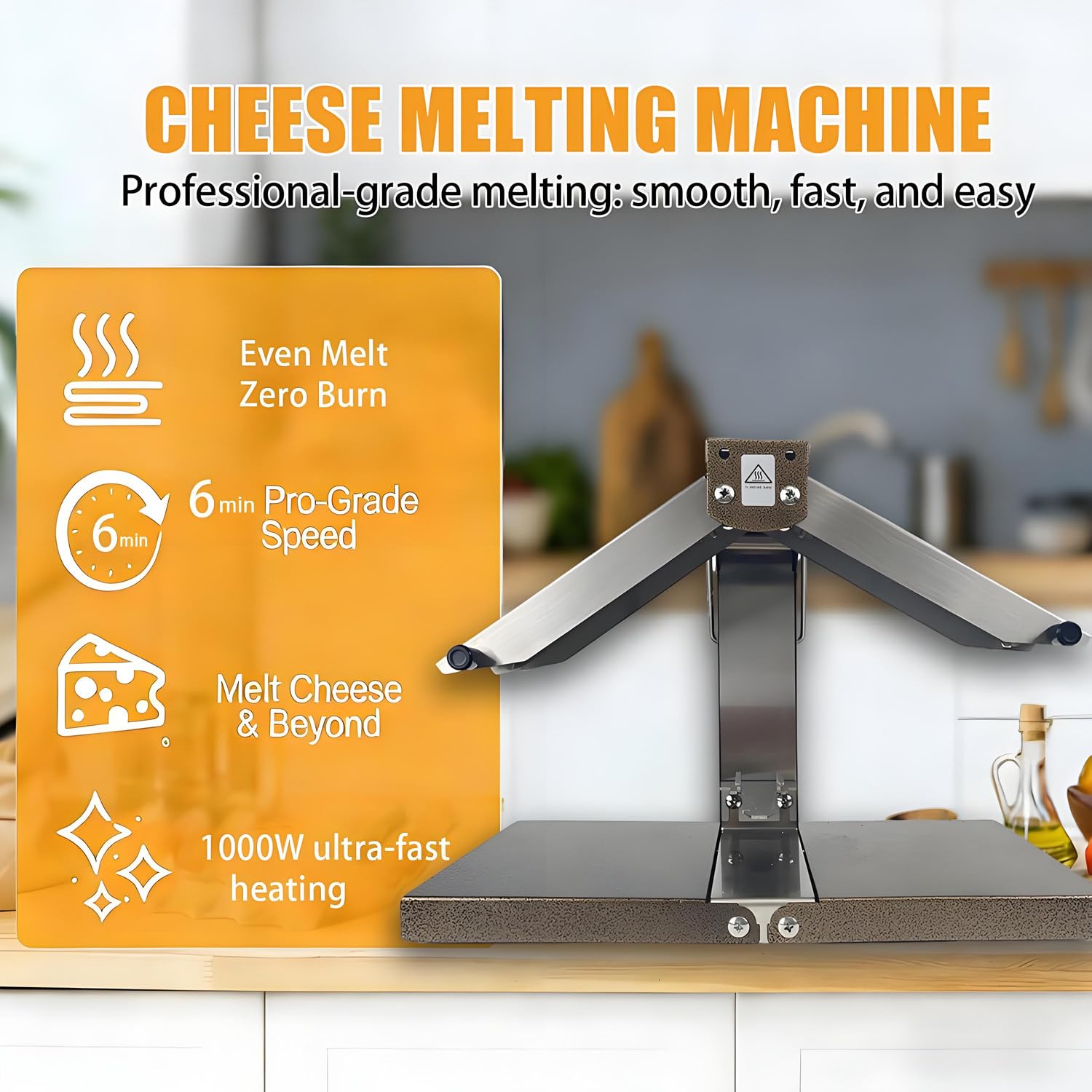 Fundidor Eléctrico de Queso para Raclette – Calentador Comercial de Queso Semicircular de 1000W con Control de Altura y ángulo de Fusión Ajustables, Parrilla de Acero Inoxidable