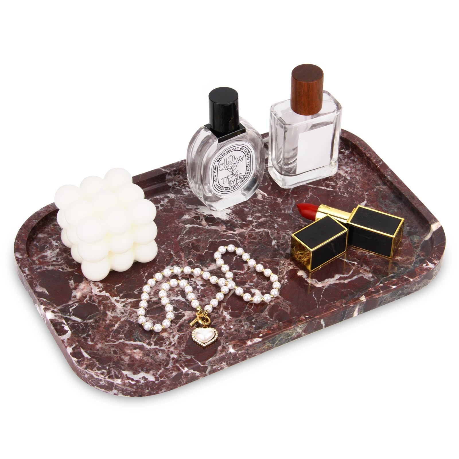 Bandeja Mármol para Baño, Rojo Púrpura, 30 x 20 x 1.8 cm | Bandeja Portaobjetos, Decoraciones, Organización para Vaciabolsillos Entrada, Cocina, Tejidos, Jabón, Champú, Cosméticos