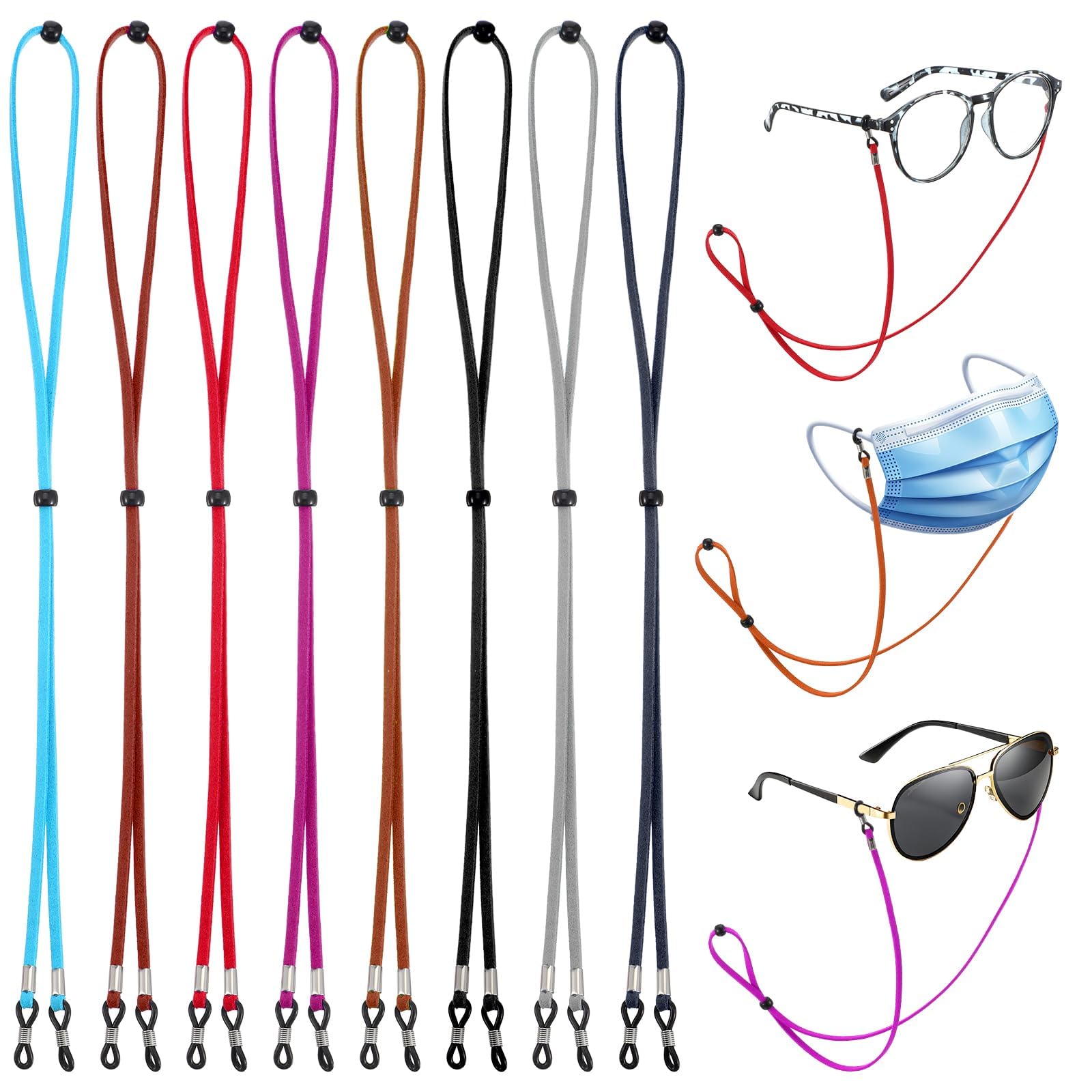 8Pcs Multicolor Women's Eyeglass Chain, Adjustable Neck Lanyard, Anti-Slip Retainer Strap for Sunglasses & Reading Glasses-image-1