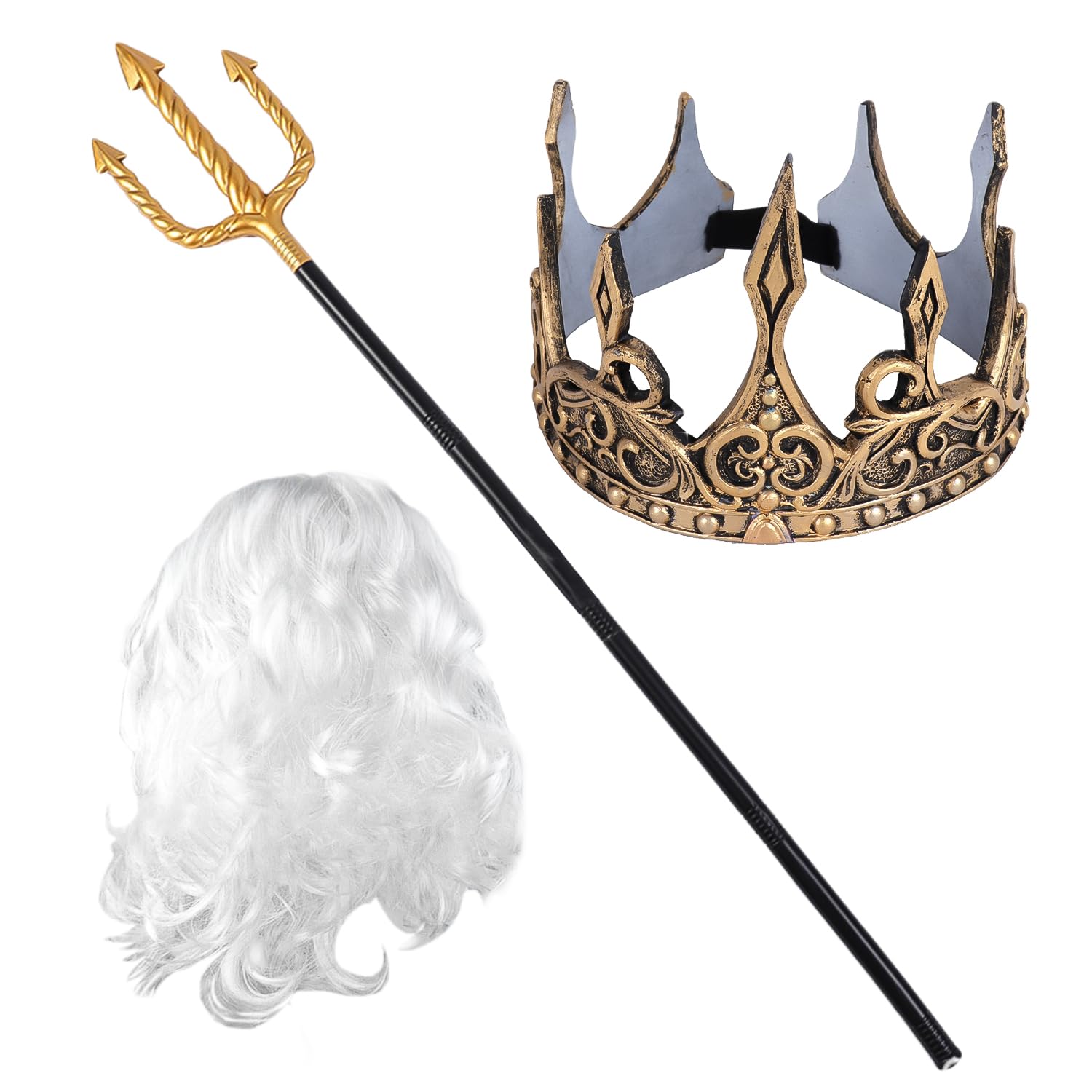 Shappy 4 Pcs King Neptune Costume Accessory White Wig And - View #12