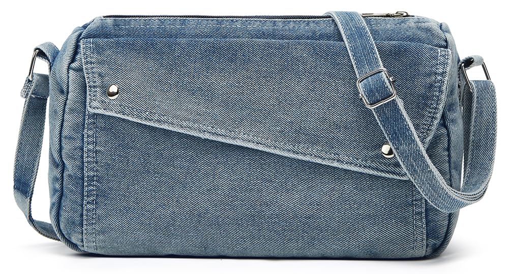 View 1 of 2025 Denim Shoulder Bag Trendy Jean Canvas Messenger Bag for Women Tote Bag Retro Crossbody Handbag