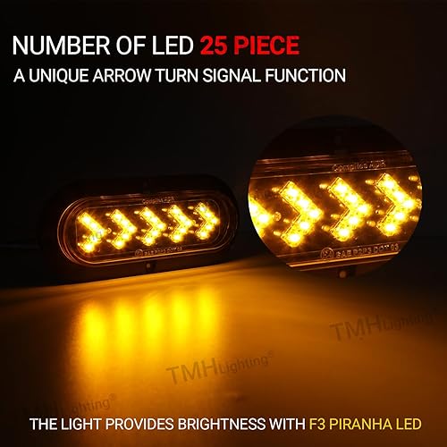 Miniatura 3 de TMH Paquete de 2 luces indicadoras traseras de señal de giro ovaladas de 6 pulgadas, 25 luces LED selladas, adecuadas para camión, remolque, camión,