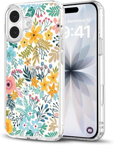Compatible with iPhone 16 Case Cute Floral Case for Women Girls, Clear Bumper Hard Back Summer Flowers Design Slim Shockproof Drop Protection Anti-Scratch Cover,6.1Inch2024 (Your Garden16)