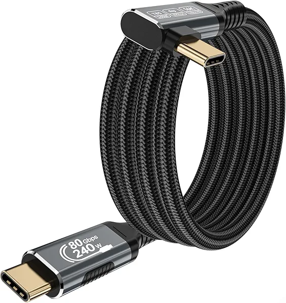 HOTUTUKI 240w 80gbps USB c Cable Compatible with Thunderbolt 5 Cable Right Angle 6.6ft, 90 Degree USB C Cable, 8K/16k 60Hz usbc Monitor Cable for Thunderbolt 4,USB c Video