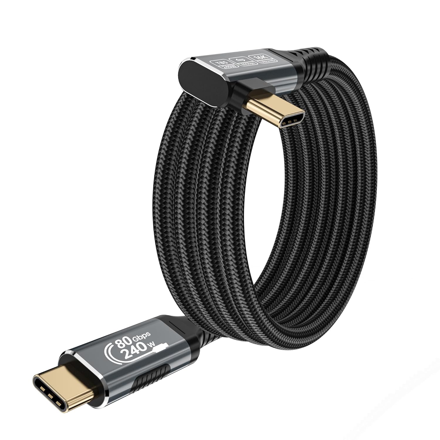 240w 80gbps USB c Cable Compatible with Thunderbolt 5 Cable Right Angle 6.6ft, 90 Degree USB C Cable, 8K/16k 60Hz usbc Monitor Cable for Thunderbolt 4,USB c Video