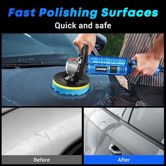 LDHTHOPI Buffer Polisher Kit for Car - 6/7 Inch Rotary 1800w Polisher Buffer Waxer,7 Variable Speed 1000-3500rpm,Detachable Handle Buffing Machine for Car, Boat Sanding, Polishing Waxing, Blue