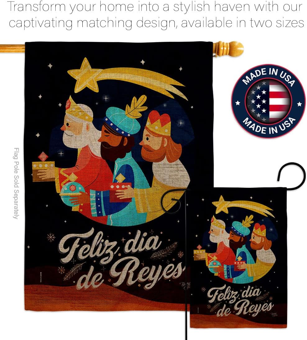 Feliz Dia De Reyes Tapestry Burlap Garden Flag Home Decor Wood Dowel Christmas Gifts Nativity Three King Religious Holy Season House Banner Small Yard Christian Outdoor Decorations Made In USA