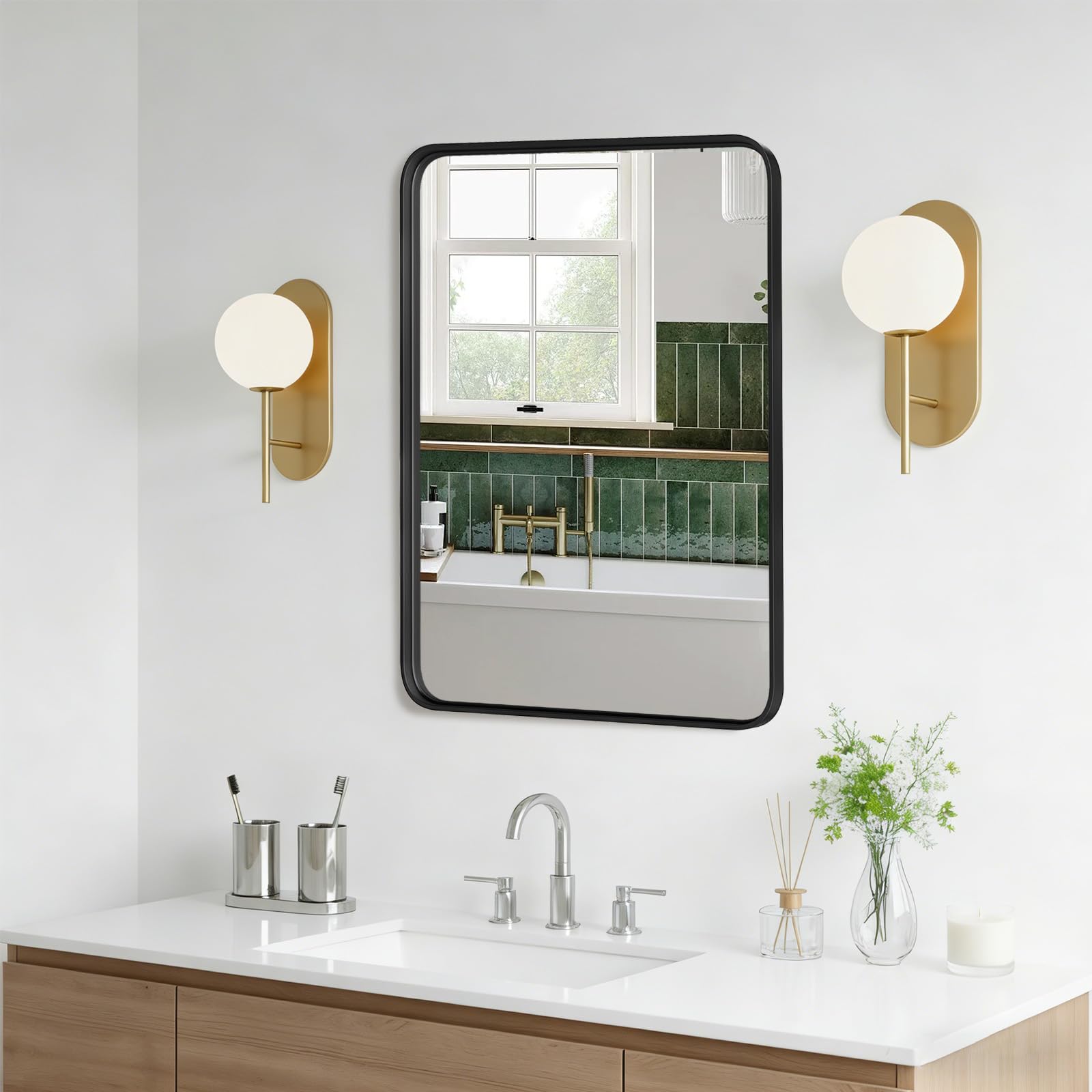 NEWBULIG Bathroom Mirror for Wall, 36x24 Inch Rectangle Mirror, Matte Black Metal Framed Bathroom Vanity Mirror for Restroom Farmhouse, Anti-Rust, Tempered Glass, Horizontally or Vertically Hanging
