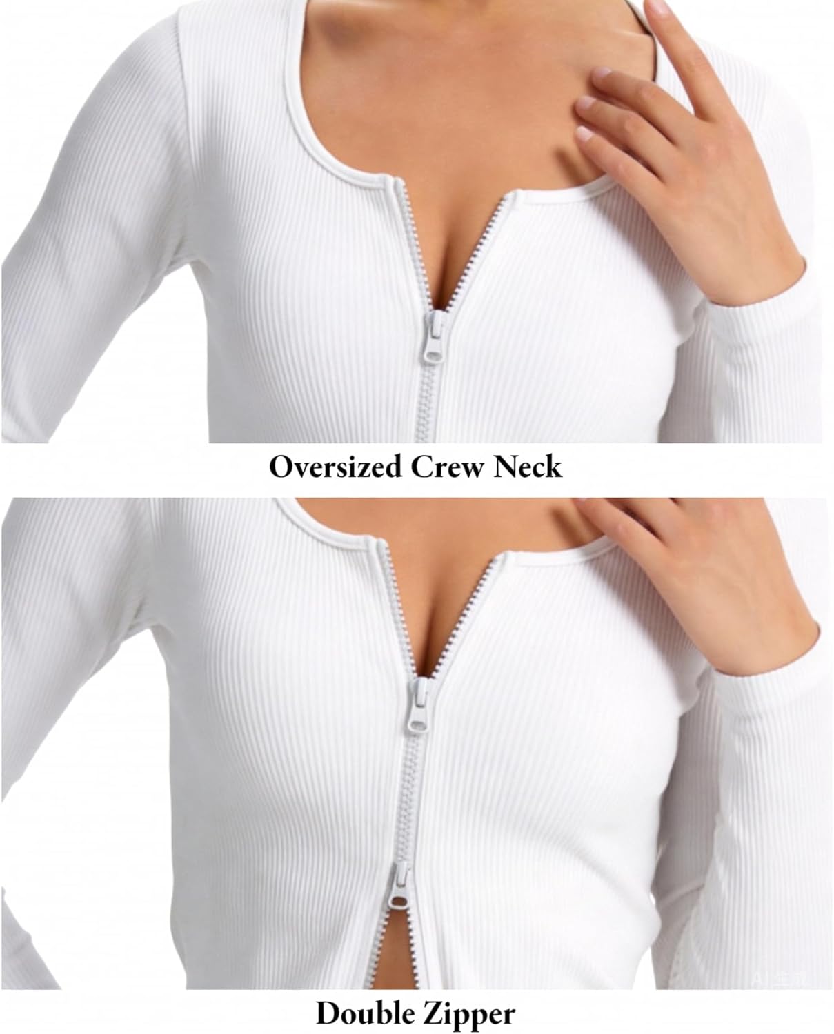 Workout Jackets for Woman Long Sleeve Workout Tops Double Zip Up Running Gym Athletic Cropped Shirts - Image 6