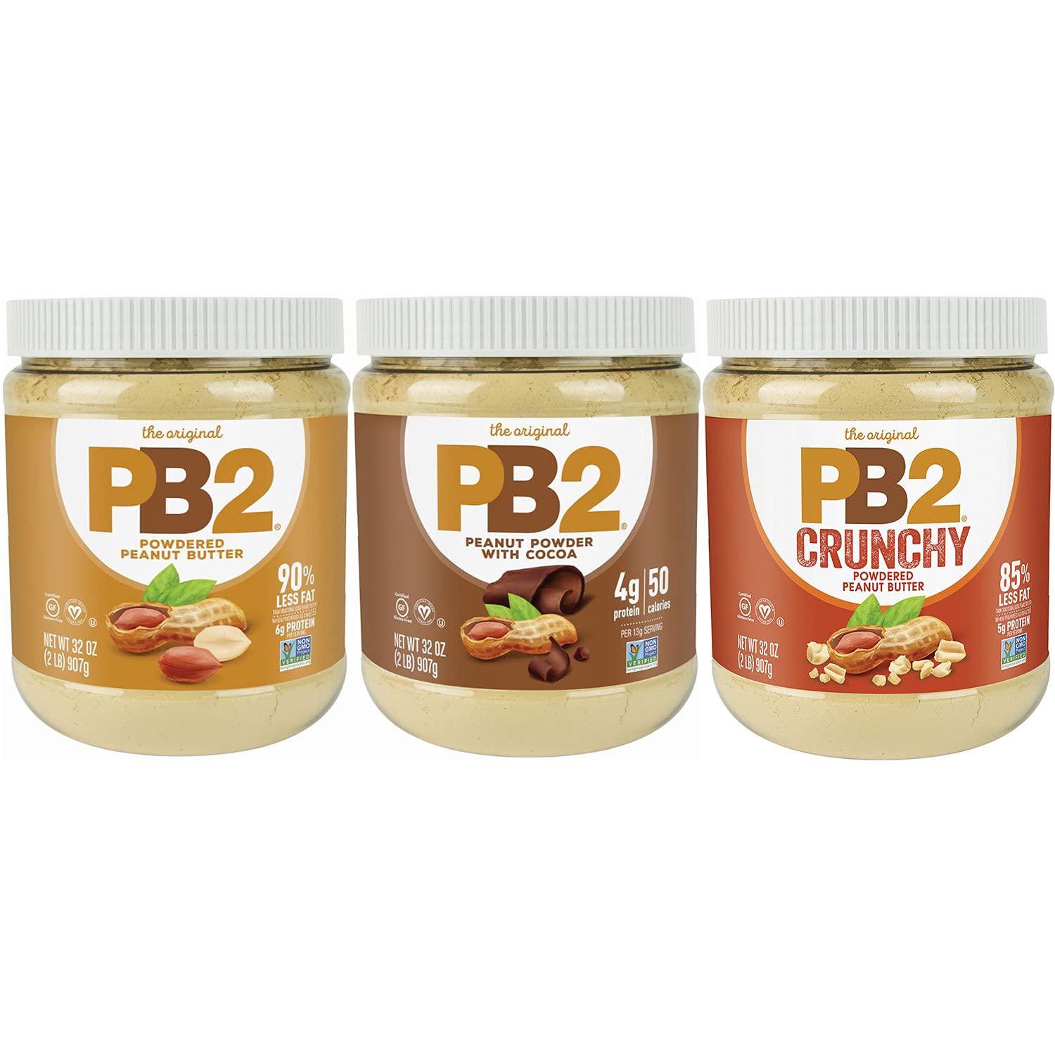 PB2 Bundle of Original PB2, Cocoa PB2 and Crunchy PB2-32 oz jars [Pack of 3]