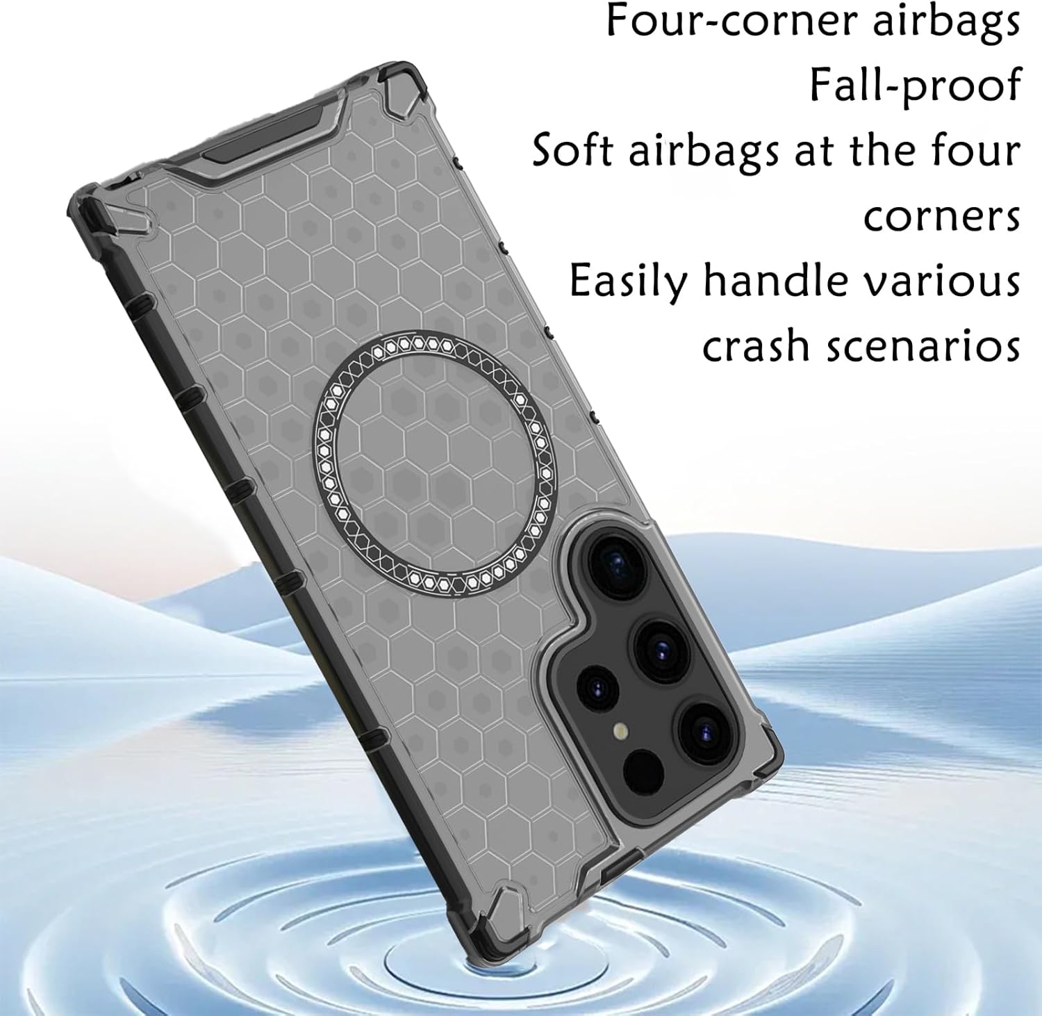 for Samsung Galaxy S22 Ultra Case Magnetic, Honeycomb Semi-Transparent Military-Grade Shockproof Anti-Scratch Protective Phone Case for S22 Ultra 6.8”, Black - Image 2