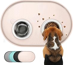 Conlun Dog Bowl Mat, Cat Bowl Mat with Raised Edges of 1.2 cm for Splatter Containment, Silicone Mat for Pets BPA Free, Dog Mat (Beige, 48 x 30 cm)