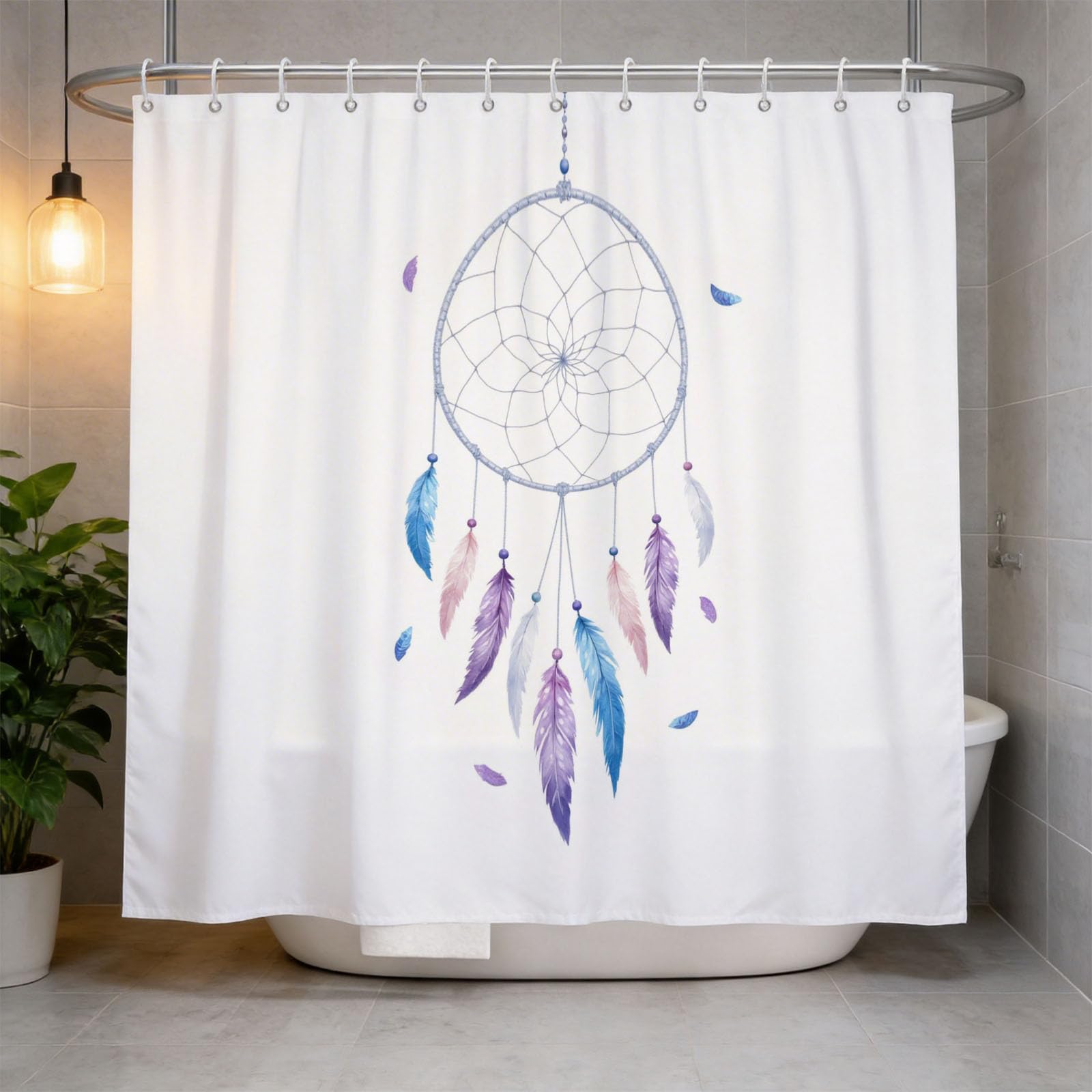 Hongduo 3D Feather Pattern Shower Curtain for Stalls Bathtubs Cartoon Bathroom Decor Shower Curtain Set Polyester Fabric Waterproof 180x180cm/71X71 Inch with Hooks