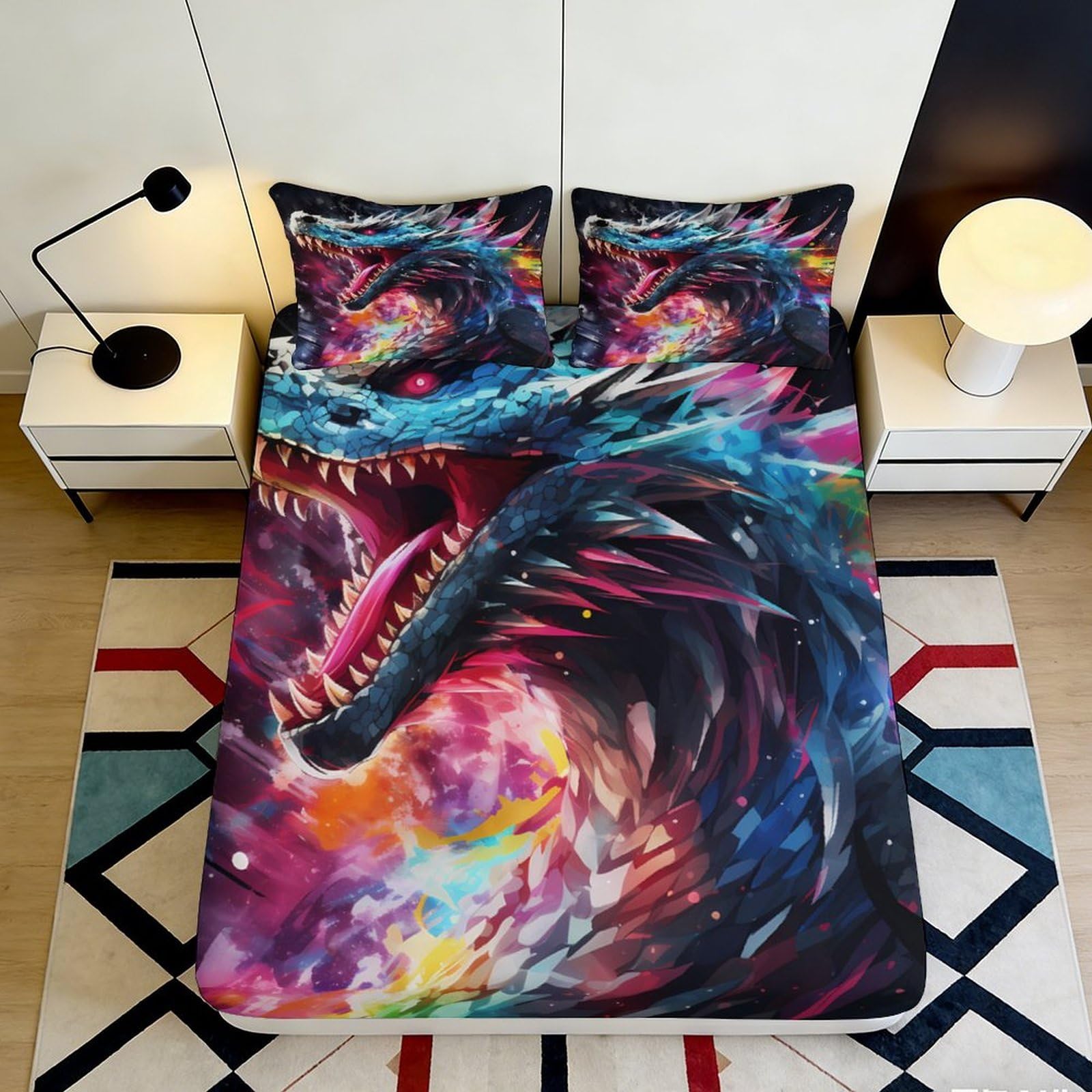 Pnayamiorkfel Style-6 3D Printed Vibrant Dragon Fitted Sheet Microfiber Soft Breathable Fantasy Fire Bed Cover For Bedroom Dorm Decor 90X200x25cm
