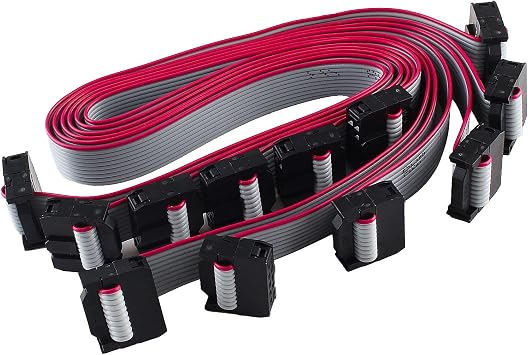 10 Pin Ribbon Cable, 2.54mm Pitch, F/F IDC, 60cm, 6 PCS | Dual Row, Flat Ribbon Cable Connector, Data Cable
