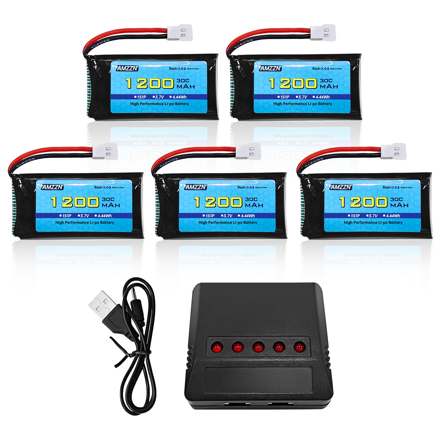 5 Unidades 3,7V 1200mAh 30C Molex Plug Lipo batería con Cargador 5 en 1 Adecuado para dron de Control Remoto SYMA X5SW X5SC-1 KY601S