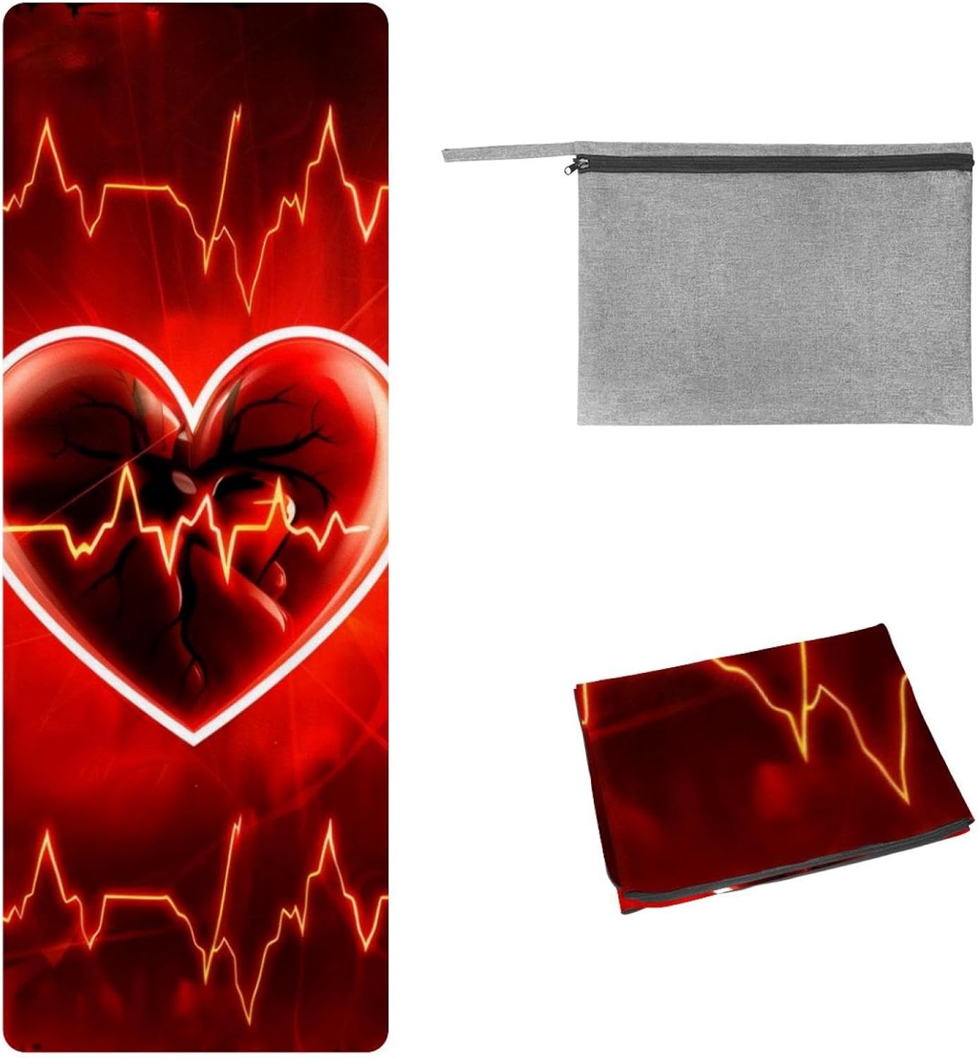 Yoga Towel, Heartbeat Red Heart Pattern Non Slip Sweat Absorbent Hot Yoga Mat Towel for Hot Yoga, Pilates and Fitness - 72.8" x 26.8"