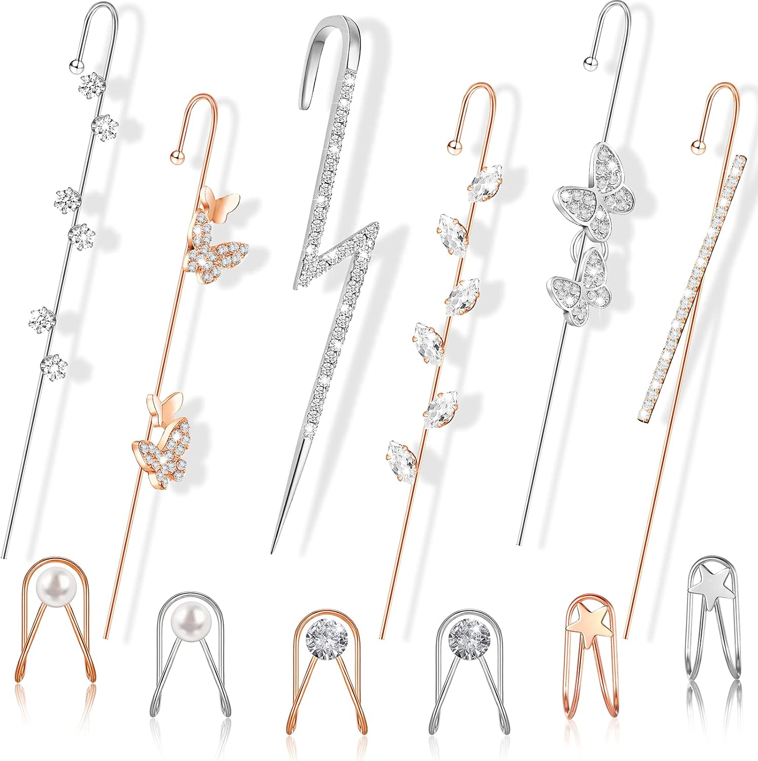 12 Pieces Ear Cuffs Wrap Crawler Hook Earrings Cartilage Clip on Earring for Women Girls Piercing Wrap Climbers Earrings Jewelry for Valentine's Day (Silver, Rose Gold): Clothing, Shoes & Jewelry