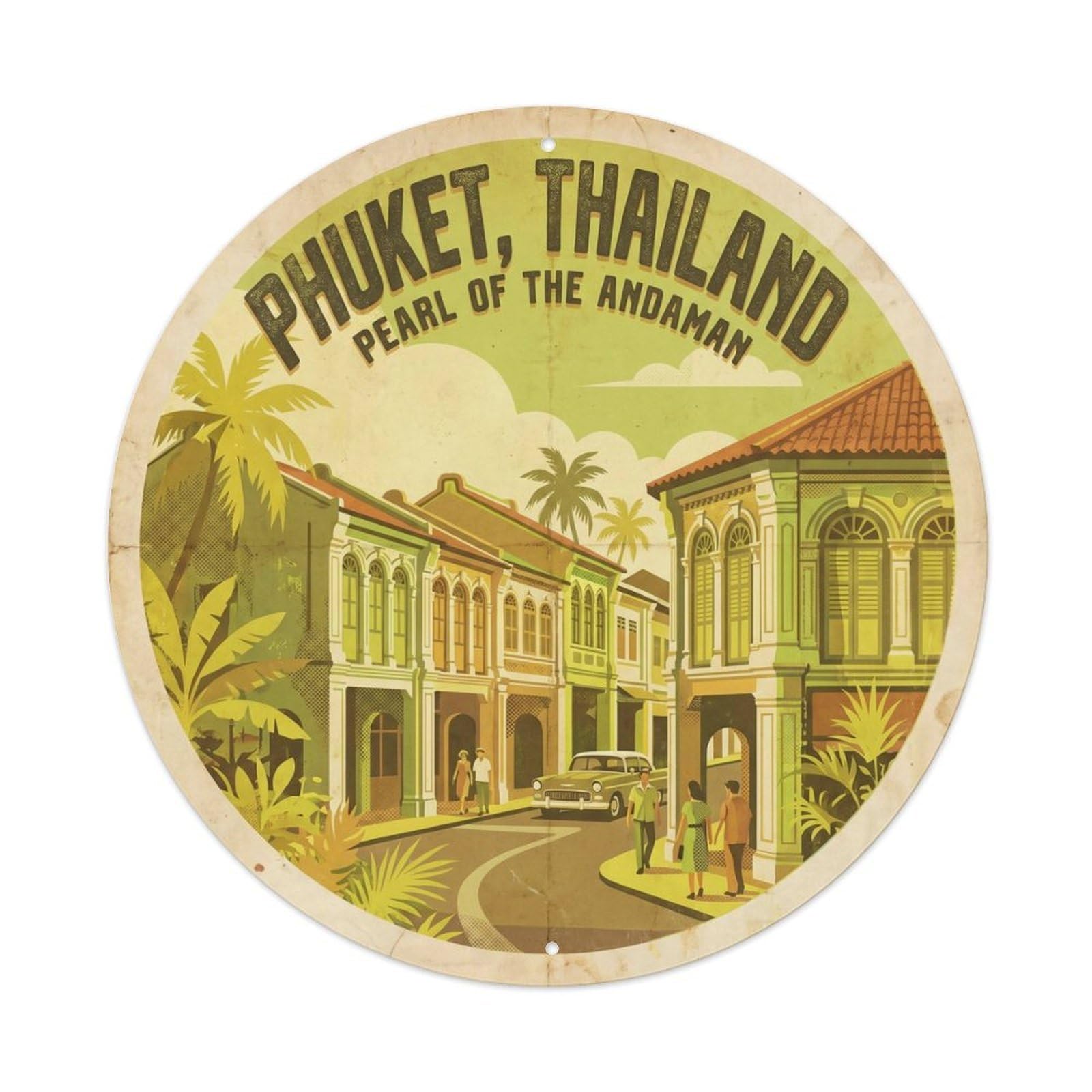Yrnq 8X8inch Vintage Style Phuket Old Town Heritage Island Southeast Asia Metal Tin Sign