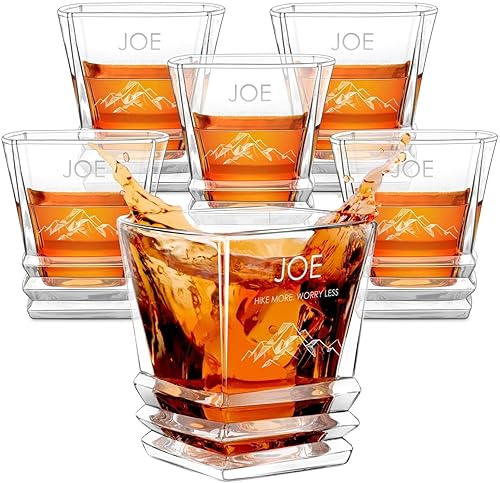 Maverton Vasos de whisky grabados para hombre, vasos para cumpleaños, juego de vasos personalizados, vasos geométricos para conocedores del whisky,