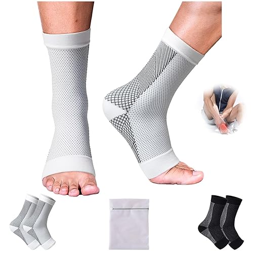 2 pares de calcetines de neuropatía mejorados, calcetines de compresión de 20-30mmHg para hombres y mujeres, calcetines de fascitis plantar para