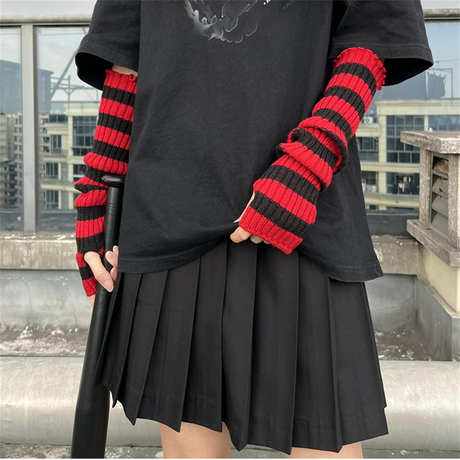 Sup-Coente Goth Arm Warmers Y2K Arm Sleeves Fingerless Gloves
