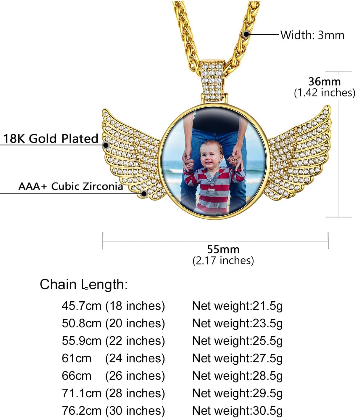 Supcare Personalized Picture Necklace Silver/Black/Gold Plated Customized Picture Circle Chain Dog Tag Pendant CZ Zicronia Custom Photo Pendant for Men Women
