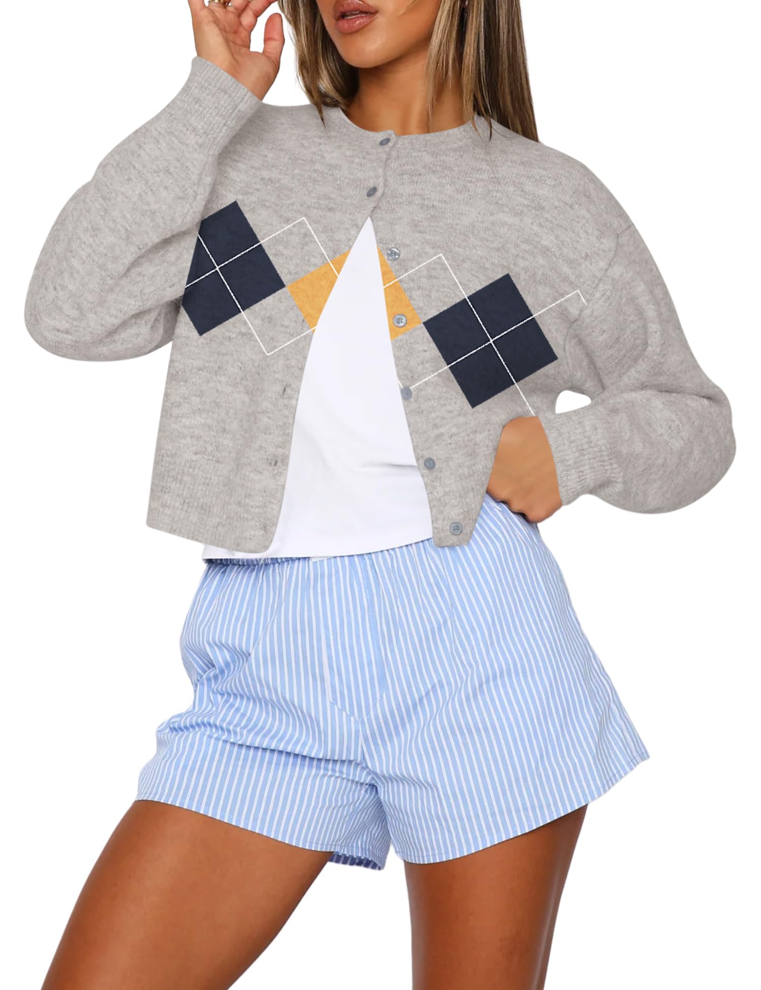Kistore Womens Cropped Cardigan Sweaters Crew Neck Long Sleeve Button Up Sweaters Lightweight Knit Trendy Sweaters 2025