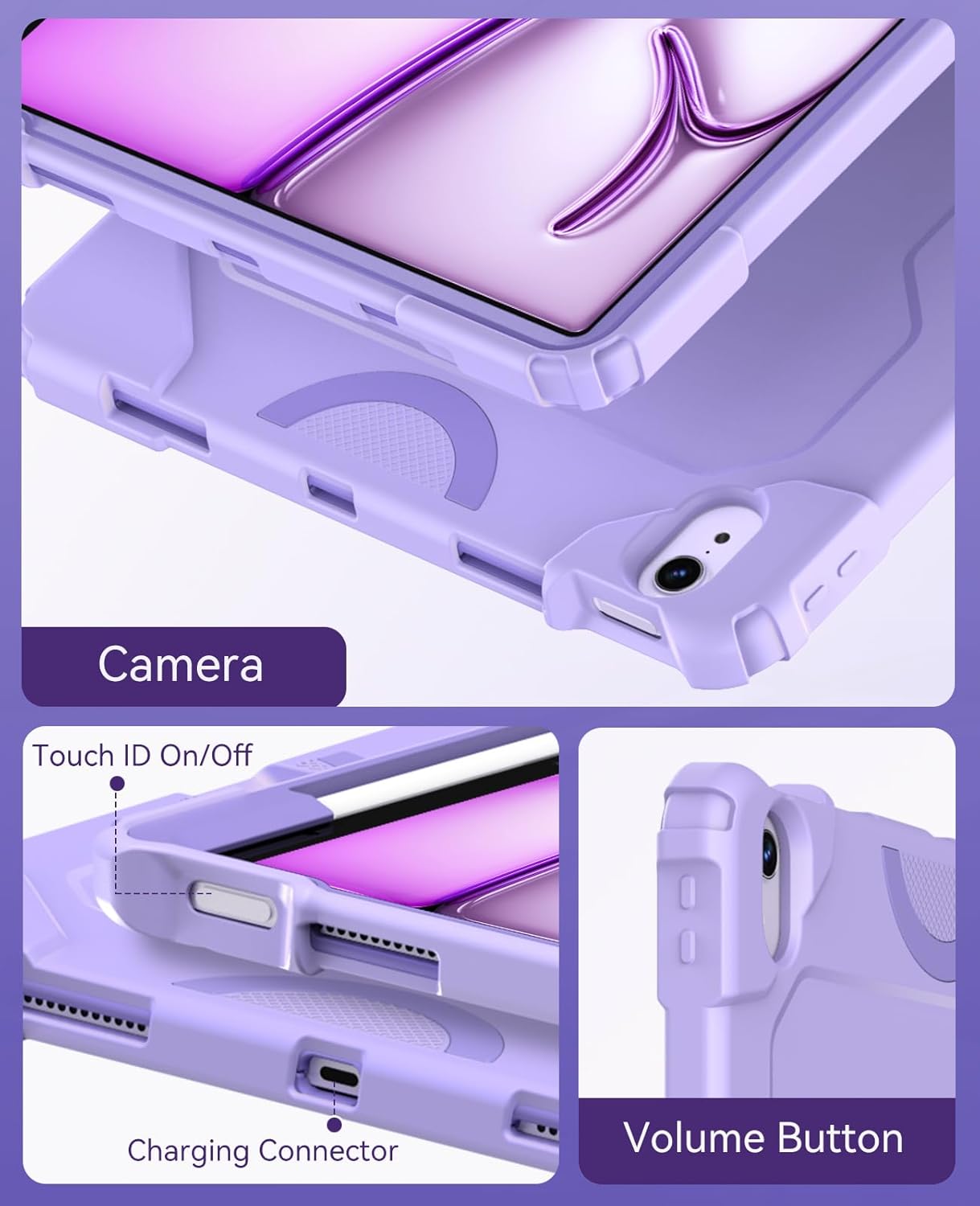 Cantis Case for iPad Air 13 Inch (M3) 2025/ for iPad Air 13-inch (M2) 2024 with Pencil Holder, Heavy Duty Shockproof Case for i Pad Air 13" Supports Pencil Pro and Pencil (USB-C), Purple+Purple - Image 8