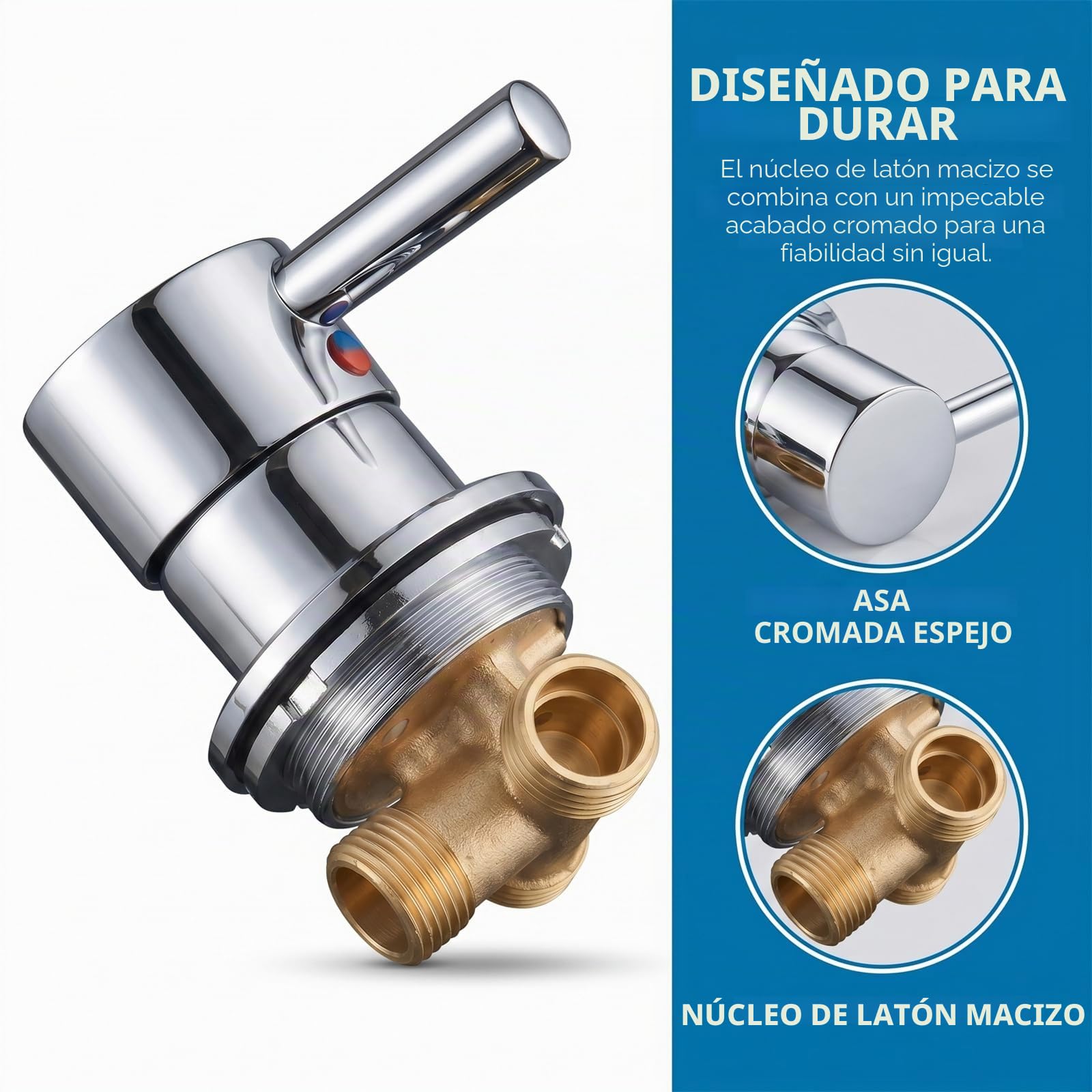 Grifo de Ducha de Latón Cromado de Montaje en Pared – Grifo de Baño Incorporado con Control de Agua Caliente/Fría (Thread)