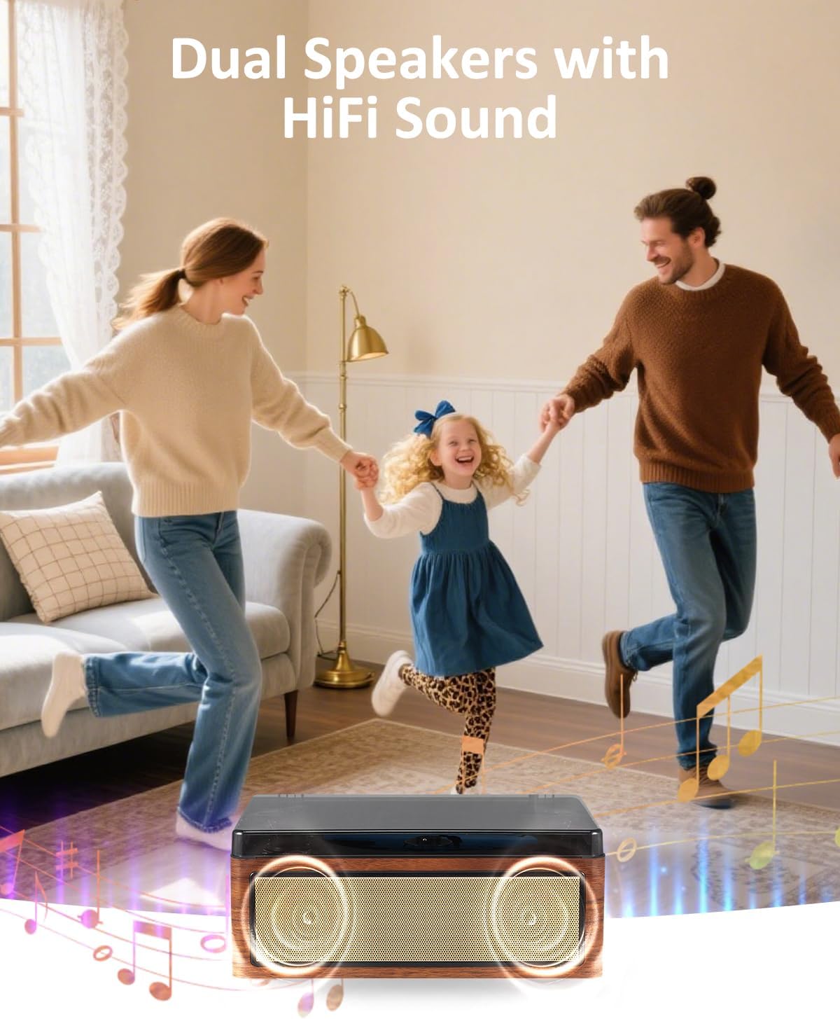 G Keni Retro CD Player Boombox, Dual HiFi Speakers with Bluetooth in/Out, Vintage Wooden Battery Powered Portable CD Player for Home, AUX/USB Playback, FM Radio Music Player (Brown)