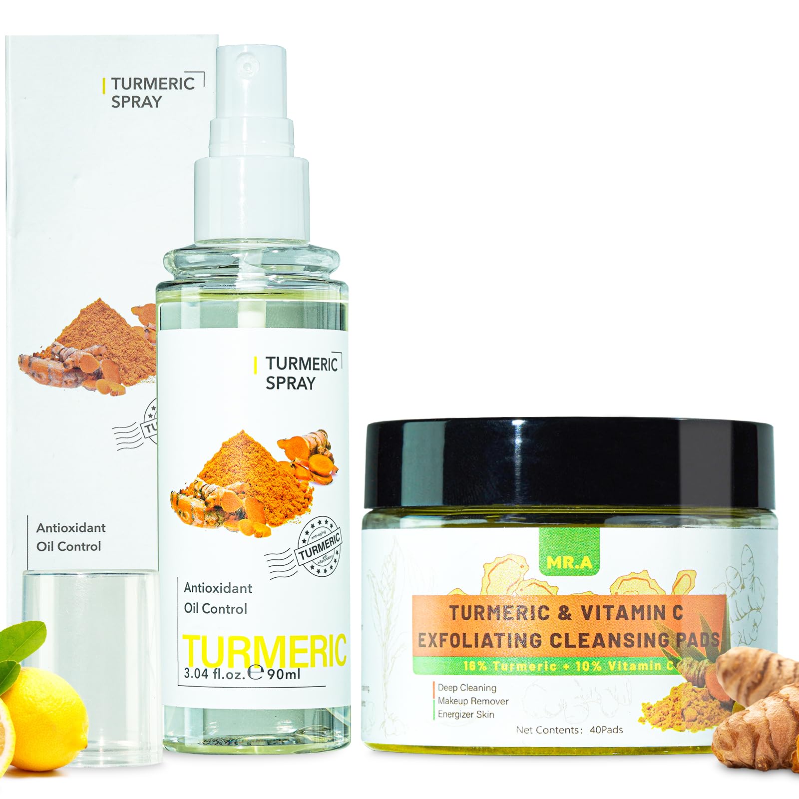 Turmeric Cleansing Pads for Face Turmeric Facial Spray Skincare, Tumeric Exfoliating Scrub Pads for Glow Up Acne Scars, Unclog Pores, 1Pc Vitamin C Tumeric Mist Face Serum