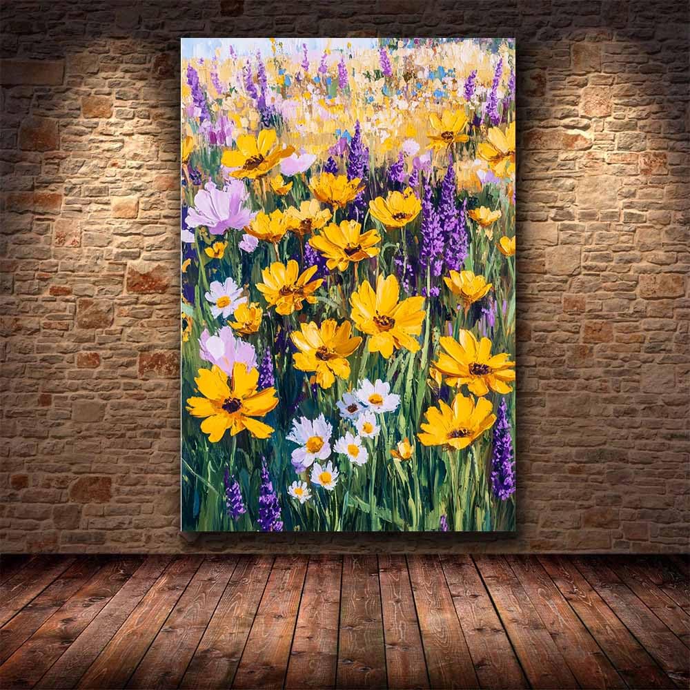 WUFIEA pósteres abstractos de hoja botánica impresa Flores que cubren el campo Arte Decorativo de la Oficina Sala de Estar（amarillo-70x100cm Enmarcado