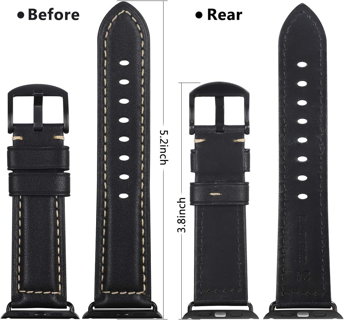 Compatible for Apple Watch ultra Band 42mm 44mm45mm49mm Men,Top Grain Leather Band Replacement Strap iWatch Series 10/9/8/7/ 6/5/ 4/3/ 2/1,SE,ultra2 - Image 2