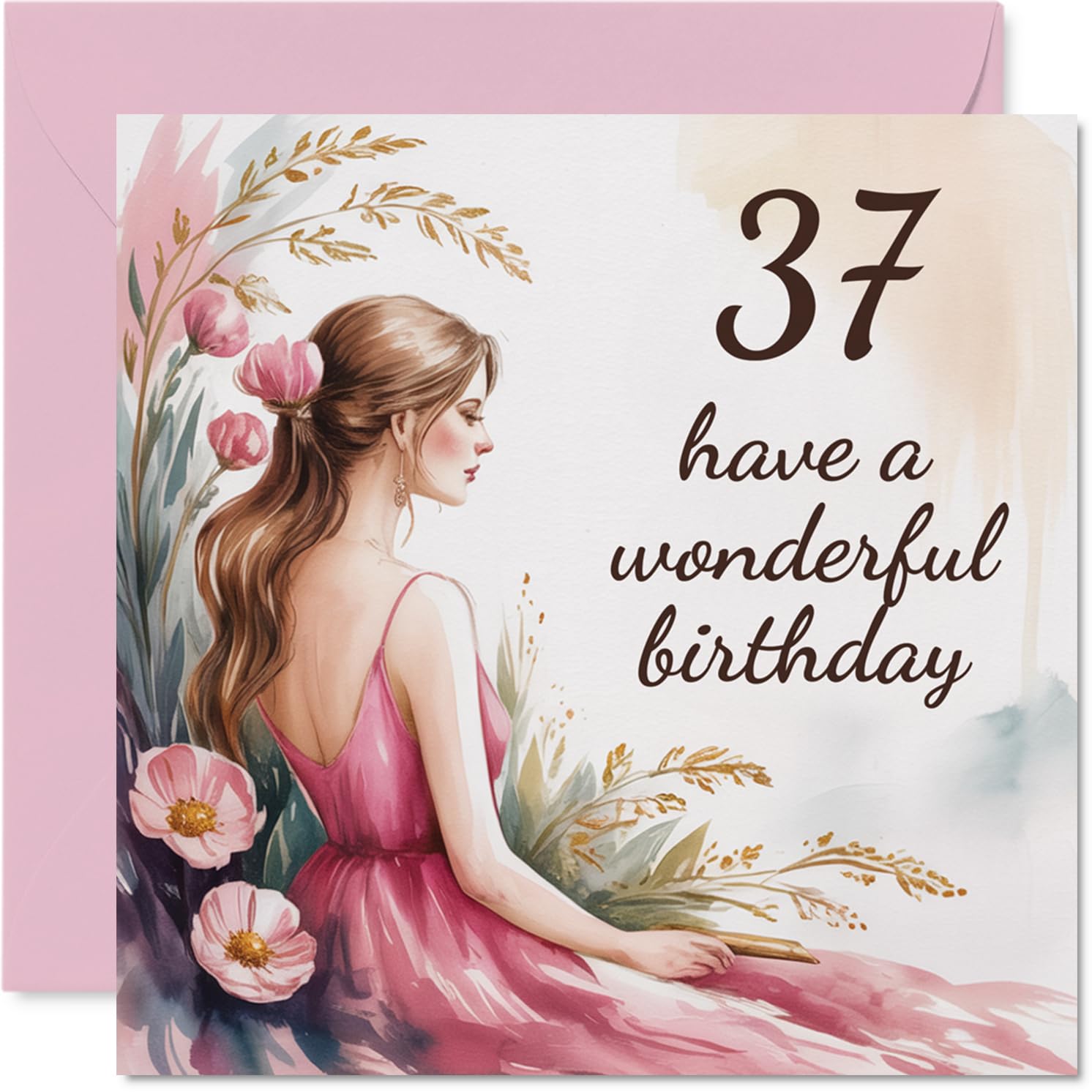 37th Birthday Cards for Women - Flower Girl - Happy Birthday Card for 37 Year Old Woman Neighbour Daughter Cousin Friend, 145mm Bday Greeting Cards