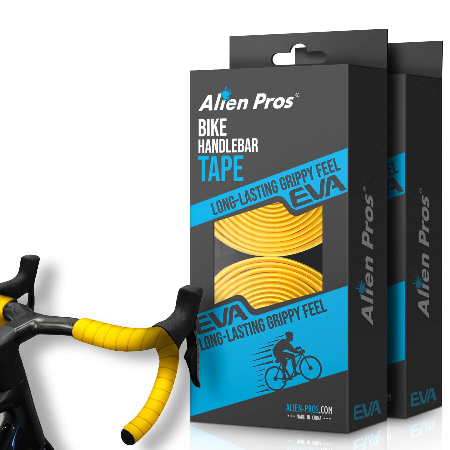 ALIEN PROS Bike Handlebar Tape EVA (Set of 4) Yellow - Enhance Your Bike Grip with These Bicycle Handle bar Tape - Wrap Your Bike for an Awesome