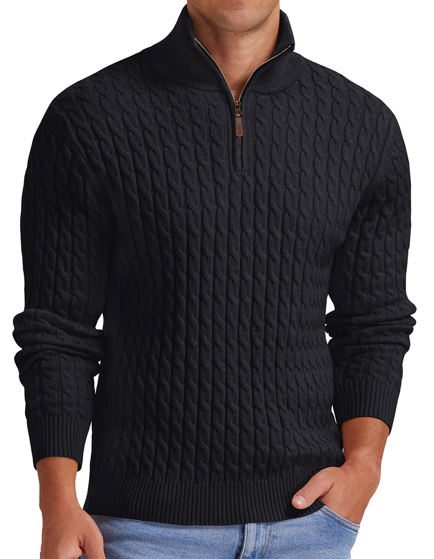 qixing Men's Cable Knit Knitted Jumper Thick Winter Jumper with 1/4 Zip and Ribbed Cuffs Casual Winter-picture-17
