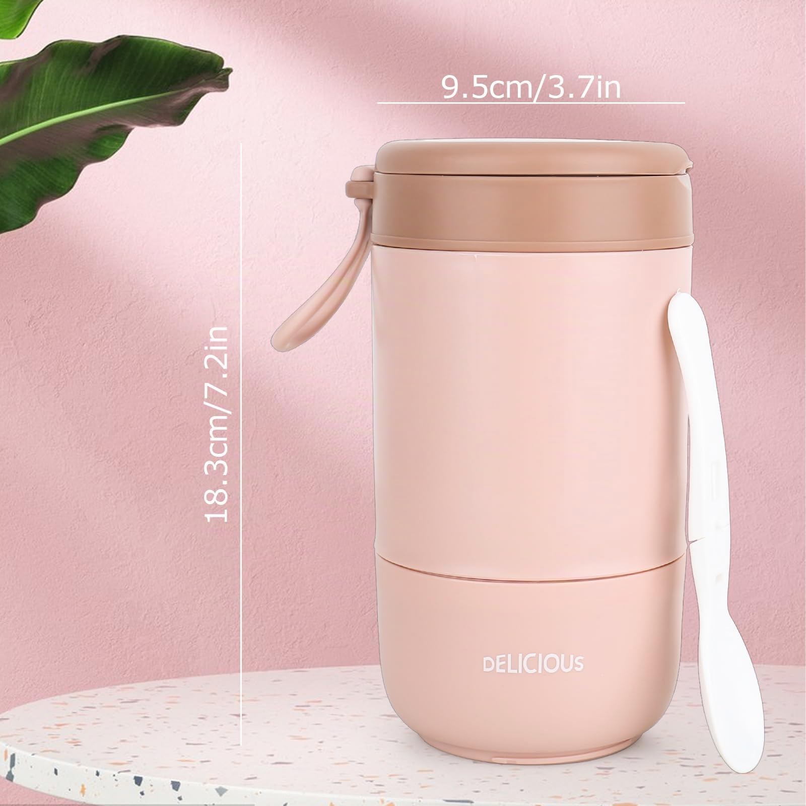 Tazza di Muesli, Tazza da Cereali con Cucchiaio, Tazza per Yogurt in Acciaio Inox, Contenitore Termico a Doppio Strato Yogur, Contenitore Termico per Alimenti, Ermetico e Termoisolante(Rosa)
