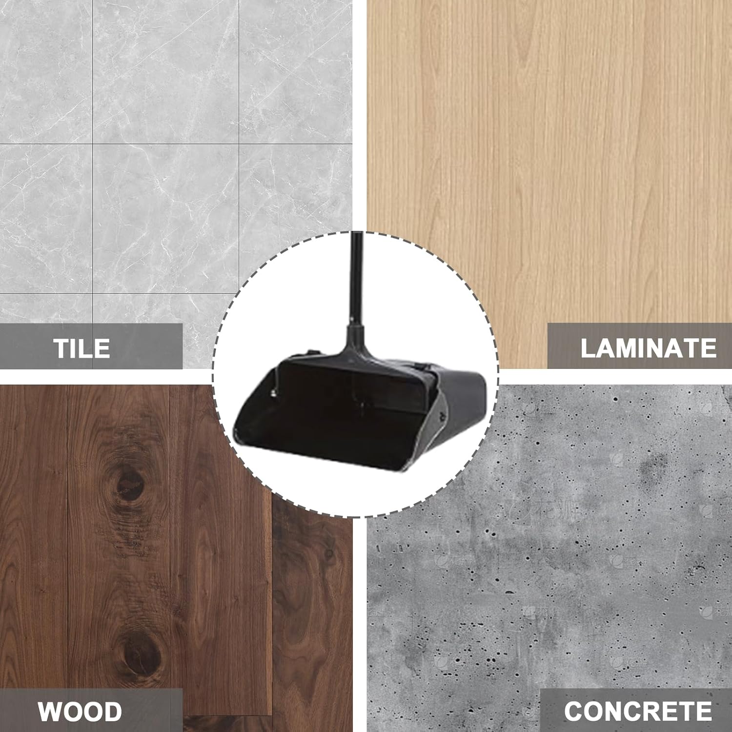 3-Pack Commercial Upright Dust Pan with Long Handle and Wheels – Heavy Duty Large Dust Pans for Indoor/Outdoor Use, Janitorial or House Cleaning Tools, Black Standing Dustpan