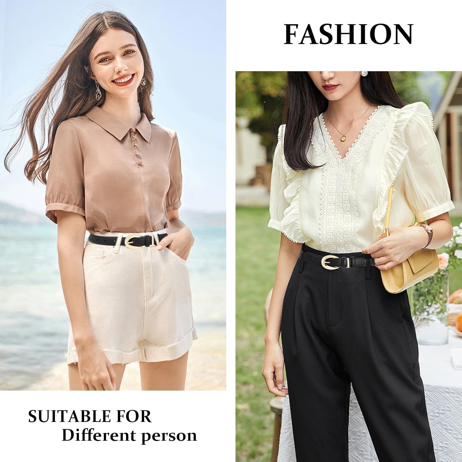 Womens Belts for Jeans Pants Leather Belt Dresses Fashion Gold Buckle Ladies Belt - Image 3