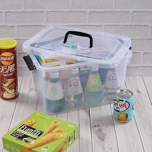 Miniatura 4 de 4 paquetes de contenedores de almacenamiento de plástico con tapa de 10 L, caja de almacenamiento transparente con asa