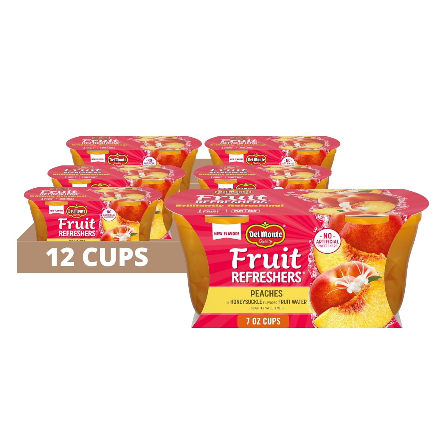 Del Monte Fruit Refreshers Peaches in Honeysuckle Flavored Fruit Water, 7 Ounce - 2 Count (Pack of 6)