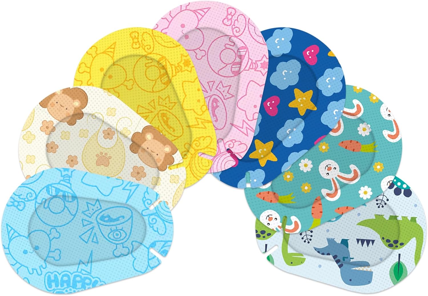 Adhesive Eye Patches for Kids 70pcs 7 Styles Light Blocking Cute Design Breathable Adhesive Bandages for Toddlers
