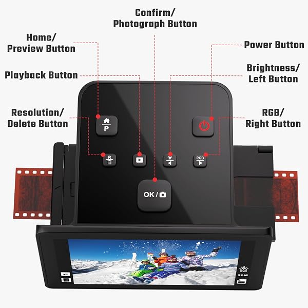 Scanner numérique de films et de diapositives avec grand écran LCD de 5 pouces, scanner négatif et scanner de diapositives pour numériser, convertit 135, 126 KPK, 110 négatifs et super 8 films en 22 - 2